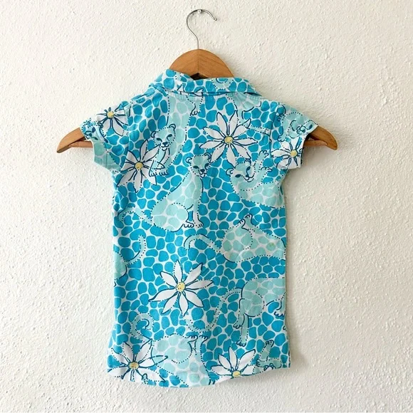 Lilly Pulitzer Toddler Vintage 90s Blue Leopard Lounge Stretchy Polo Dress - Picture 5 of 5